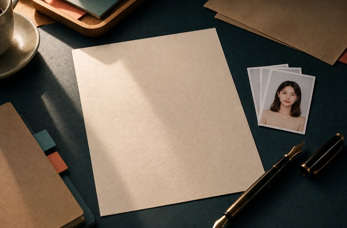 Visa photo application desk with a framed portrait guide